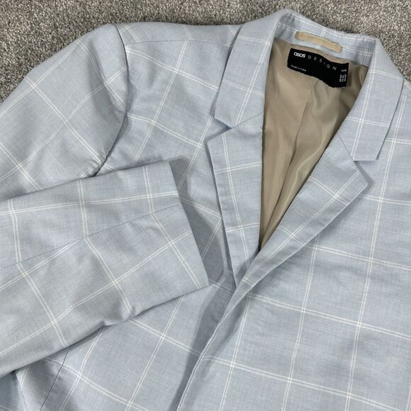 ASOS Blazer Men's Blue White Jacket Check Striped Sport Coat Size 42” - Picture 1 of 14
